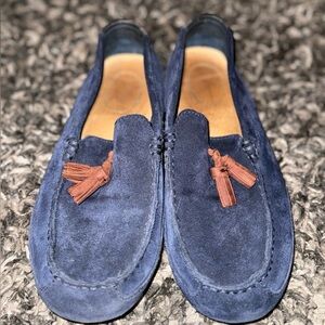 Men's Blue Suede Loafers with Tassels